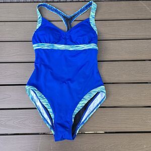 TYR Durafast Blue Sport Sonoma V Neck 1 piece swim suit, Women Sz S New No Tag